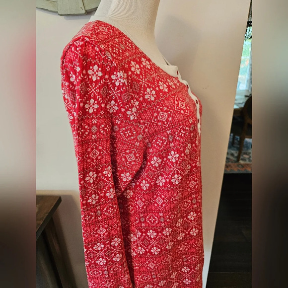 Laura Ashley Size Medium Red Soft Nightgown Cozy Fair Isle Print - Picture 3 of 8